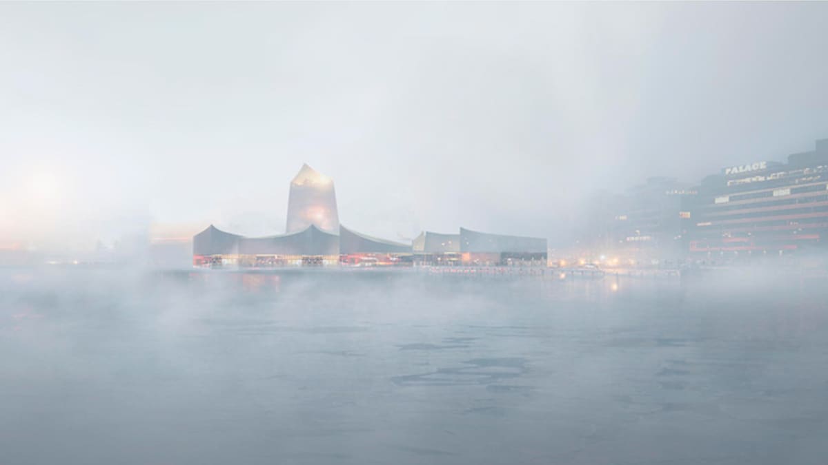 Havainnekuva Guggenheim Helsinki -arkkitehtuurikilpailun voittaneesta rakennuksesta.