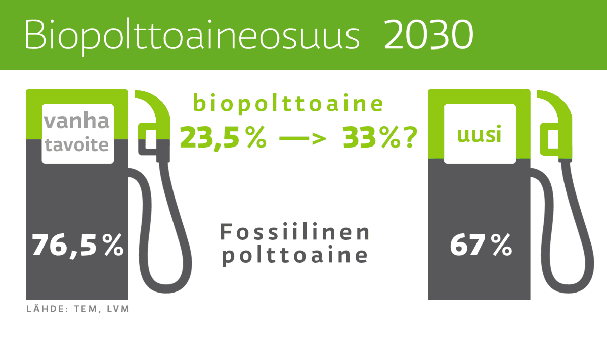 Grafiikka hallituksen biopolttoainetavoitteesta vuoteen 2030 mennessä.