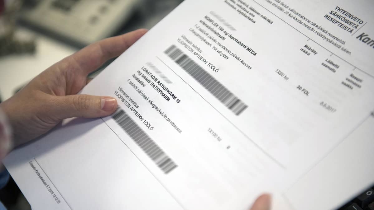 Sähköisestä reseptikannasta tulostettuja reseptejä.
