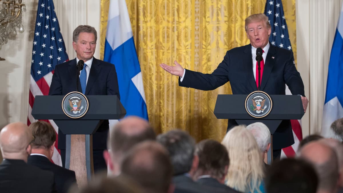 Presidentit Niinistö ja Trump pitivät yhteisen tiedotustilaisuuden Valkoisessa talossa 28. elokuuta 2017.
