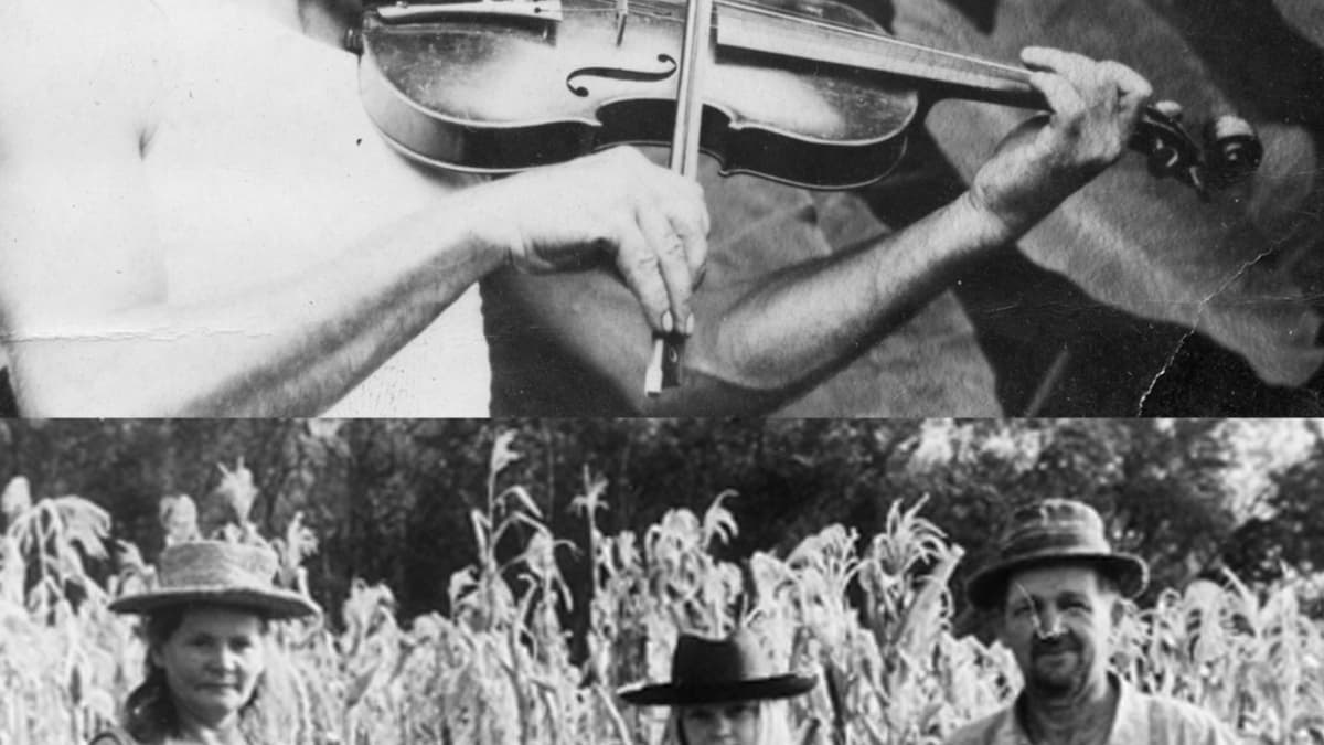 Musikaalinen Eino Saarinen saapui Colonia Finlandesaan tiettävästi vuonna 1925 tai 1926. Tuolloin siirtokuntaan oli jo rakennettu useita taloja. Yksi asukkaista oli Pohjois-Karjalan Kiteeltä lähteneiden vanhempien poika Reino Putkuri, kuvattuna perheineen vuonna 1926. Kuvat: Siirtolaisinstituutti, alin kuva Kaisa Saarisen kotialbumi
