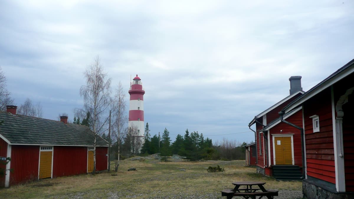Sälgrunds fyr och de gamla fyrvaktarstugorna.