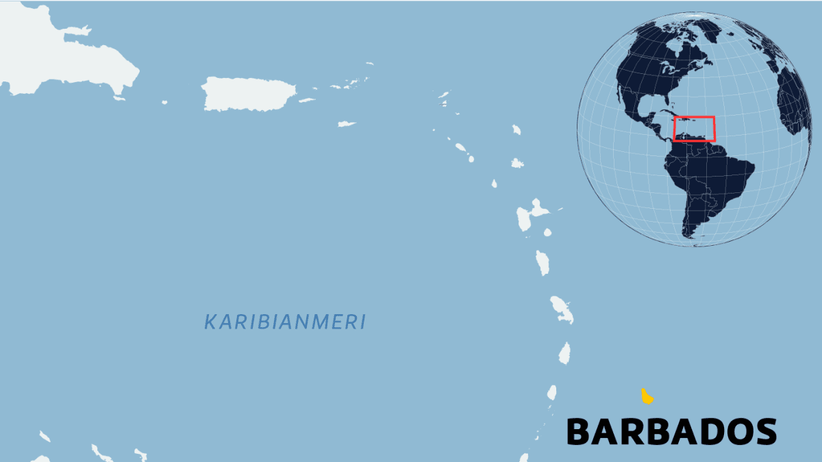 Kartalla Barbados Karibianmerellä.