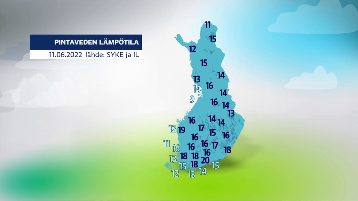 Pintaveden lämpötilakartta.