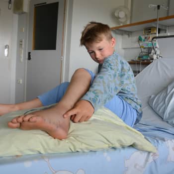 Gabriel blev biten av en huggorm och fick åka helikopter till Åbo