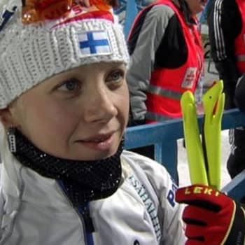 Urheilujuttuja: Viisivuotias Anton selostaa Kaisa Mäkäräisen hiihdon