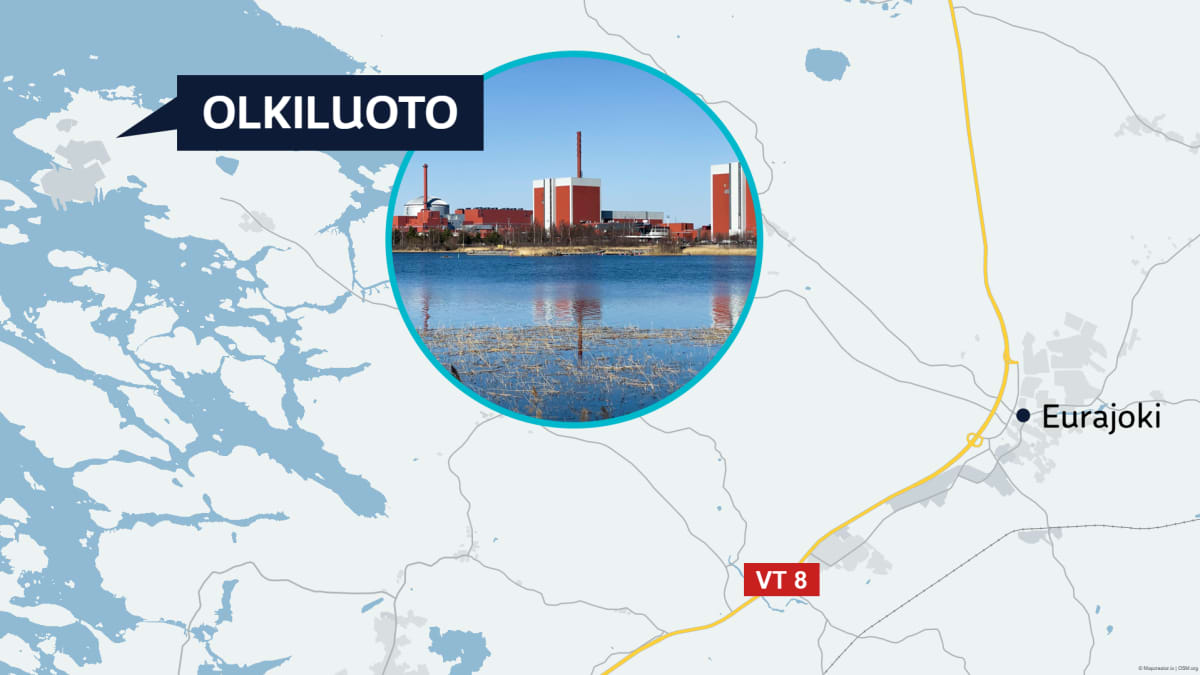 Map showing the location of Olkiluoto 3 on Finland's west coast, near the town of Eurajoki.