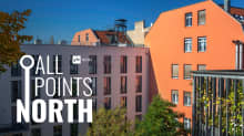Apartment buildings.