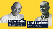 Kuvakollaasissa arkkitehdit Alvar Aalto (1898–1976 ja Eliel Saarinen 1873–1950.