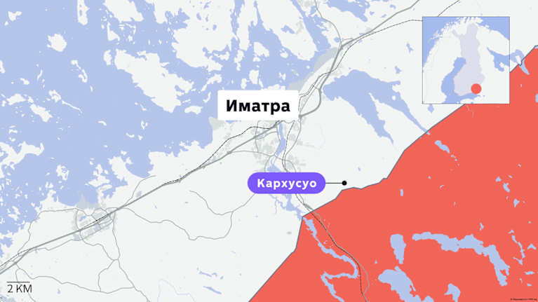 Kartta, johon on merkitty Imatra ja Karhusuo.