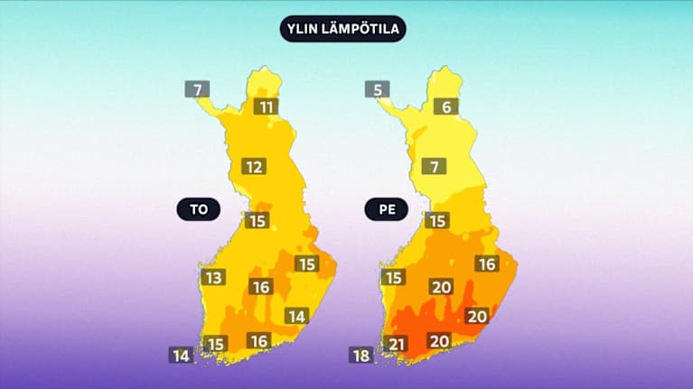 Torstain ja perjantain lämpötilat.