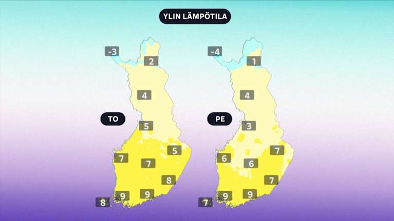 Torstain ja perjantain lämpötilat.
