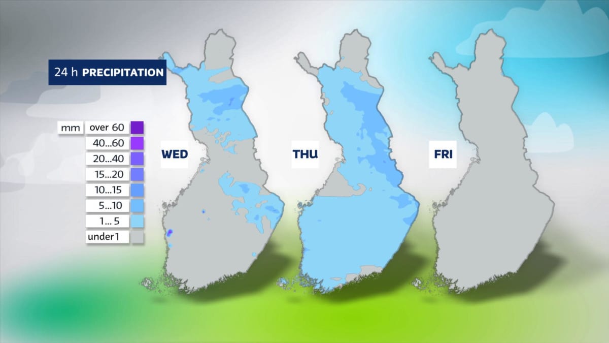 The picture shows precipitation maps in English for Wednesday, Thursday and Friday.