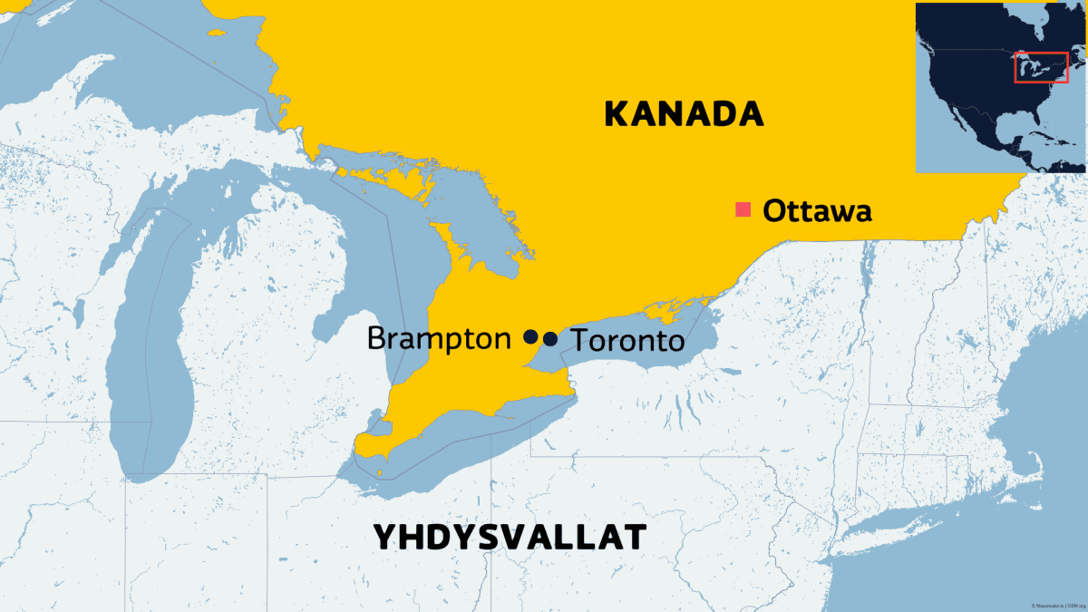 Brampton sijaitsee Toronton kupeessa lähellä Kanadan ja Yhdysvaltojen rajaa.