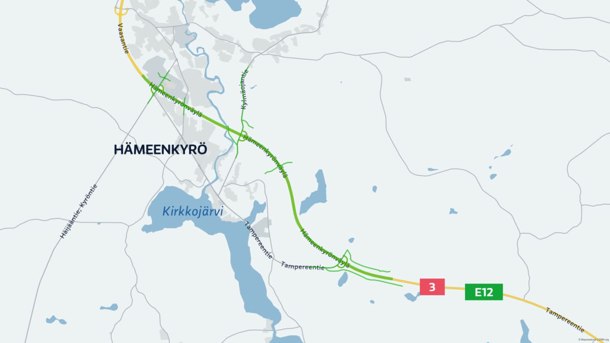 Hämeenkyrönväylän karttagrafiikka.
