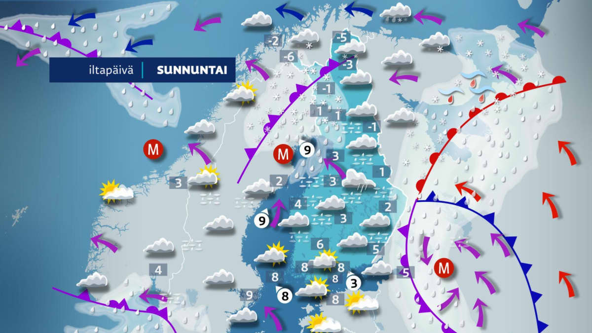 Sunnuntaina on enimmäkseen pilvistä.