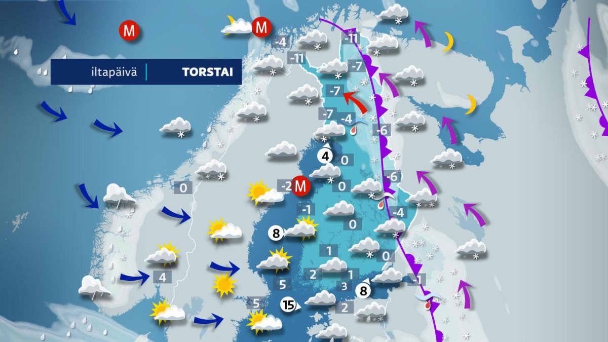 Sää lauhtuu eli lämpötila nousee.