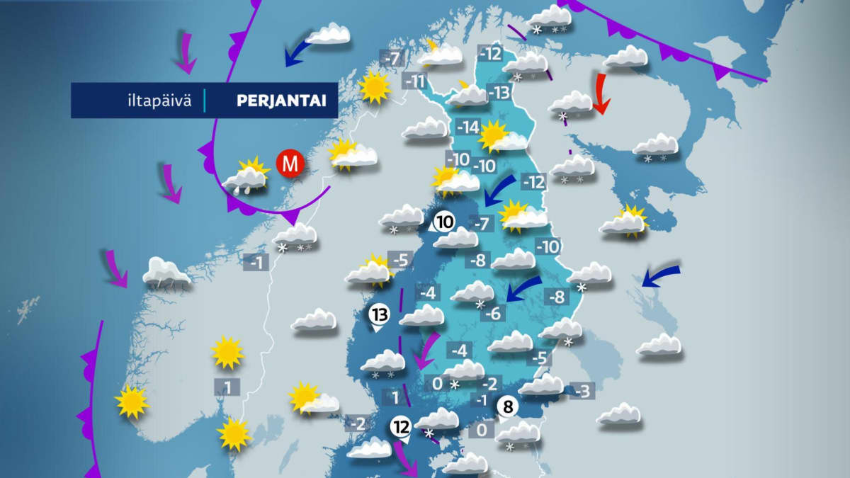 Pohjoisessa voi paistaa perjantaina aurinko.
