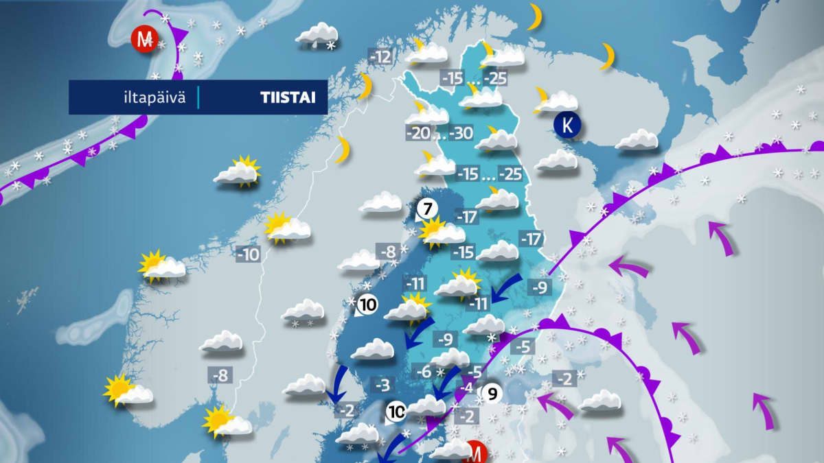Pohjoisessa on paljon pakkasta.