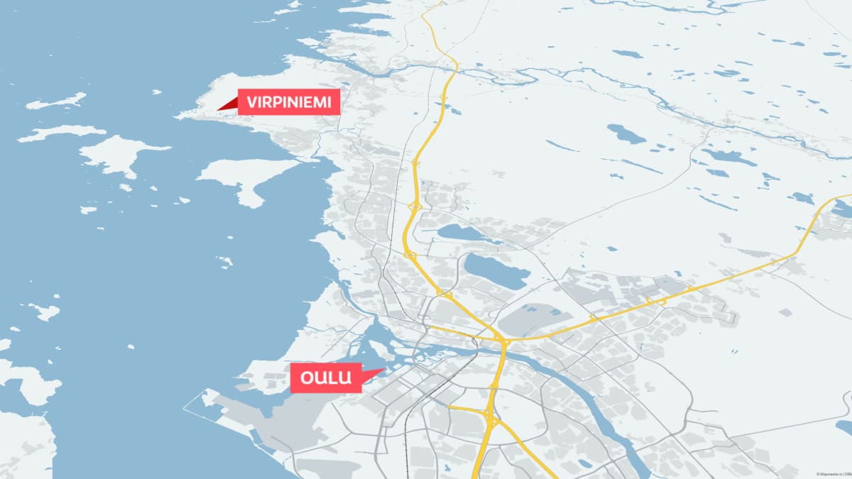 Oulun ja Virpiniemen alueen kartta.