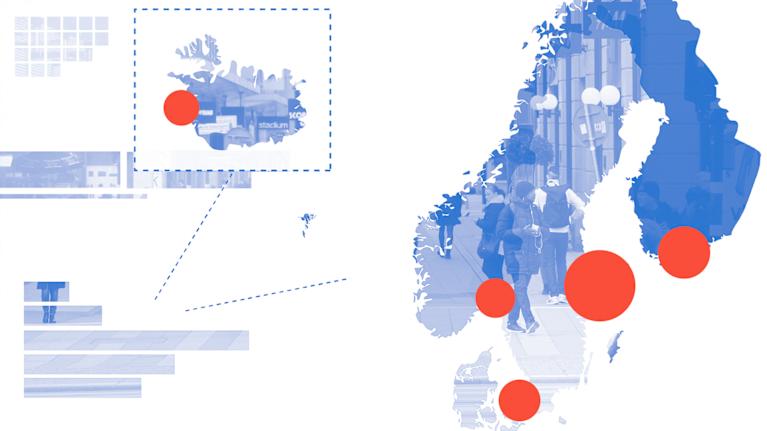 Illustrationsbild av de nordiska länderna. 