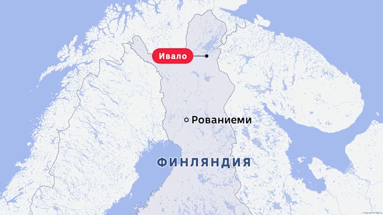 Pohjois-Suomessa sijaitsevat Ivalo ja Rovaniemi karttaan merkittynä.