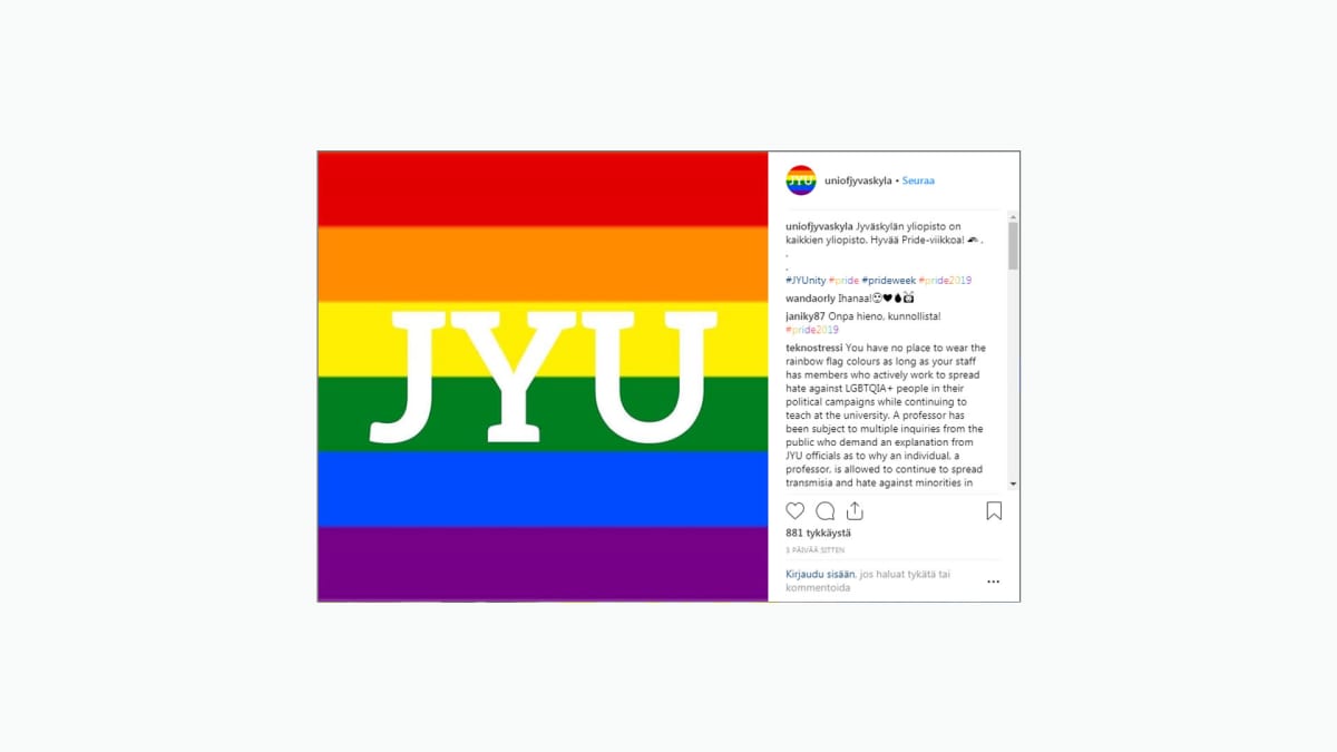 Instagramista kuvakaappaus Jyväskylän Yliopiston kuvasta.