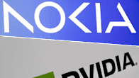 Ett kollage med två logotyper: uppe Nokia, nere Nvidia.