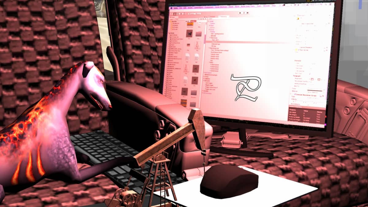 Digitaalinen kuva, jossa koira on tietokoneen ääressä. 