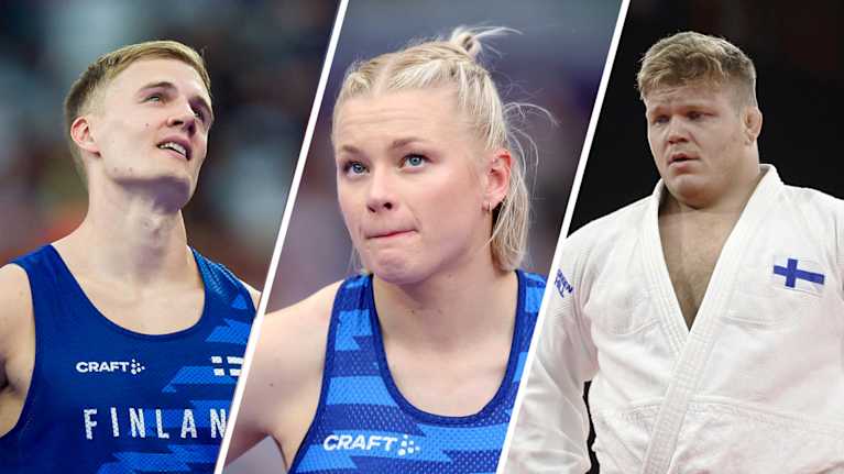 Pictured are Finnish javelin thrower Oliver Holland, pole vaulter Wilma Muto and judoka Matti Pumalainen.