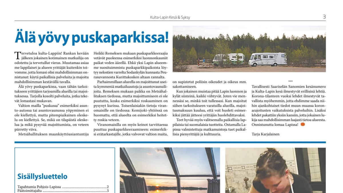 Kulta-Lapin kesä ja syksy -lehden kirjoitus puskaparkeista
