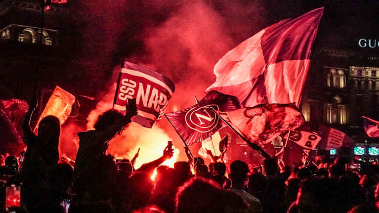 Neapolitans celebrate their team’s football championship.