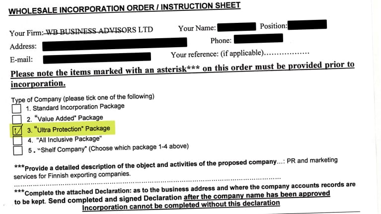 Ote Pandoran papereiden vuodosta löytyneestä asiakirjasta.