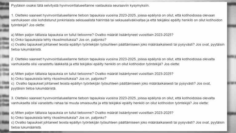 Ylen tekemä tutkintapyyntö hyvinvointialueelta.