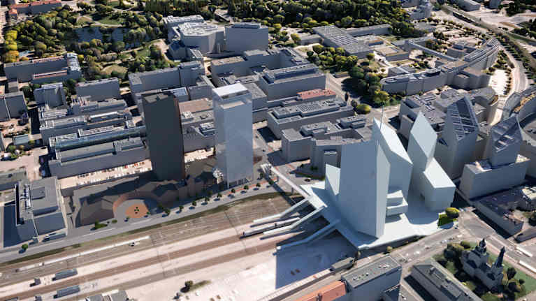 Arkkitehtitoimiston havainnekuva tornihotellin laajennuksesta.