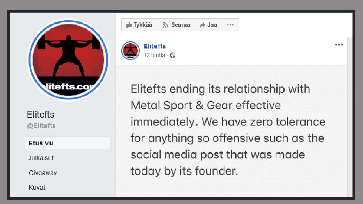Elitefts:n Facebook-julkaisu. 
