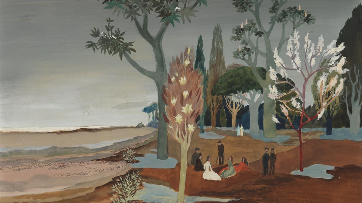 Tove Janssonin maalaus Maisema 1930-luvulta.