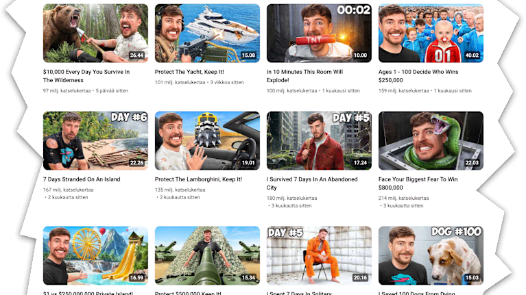 Kansikuvia Youtube-videoista.