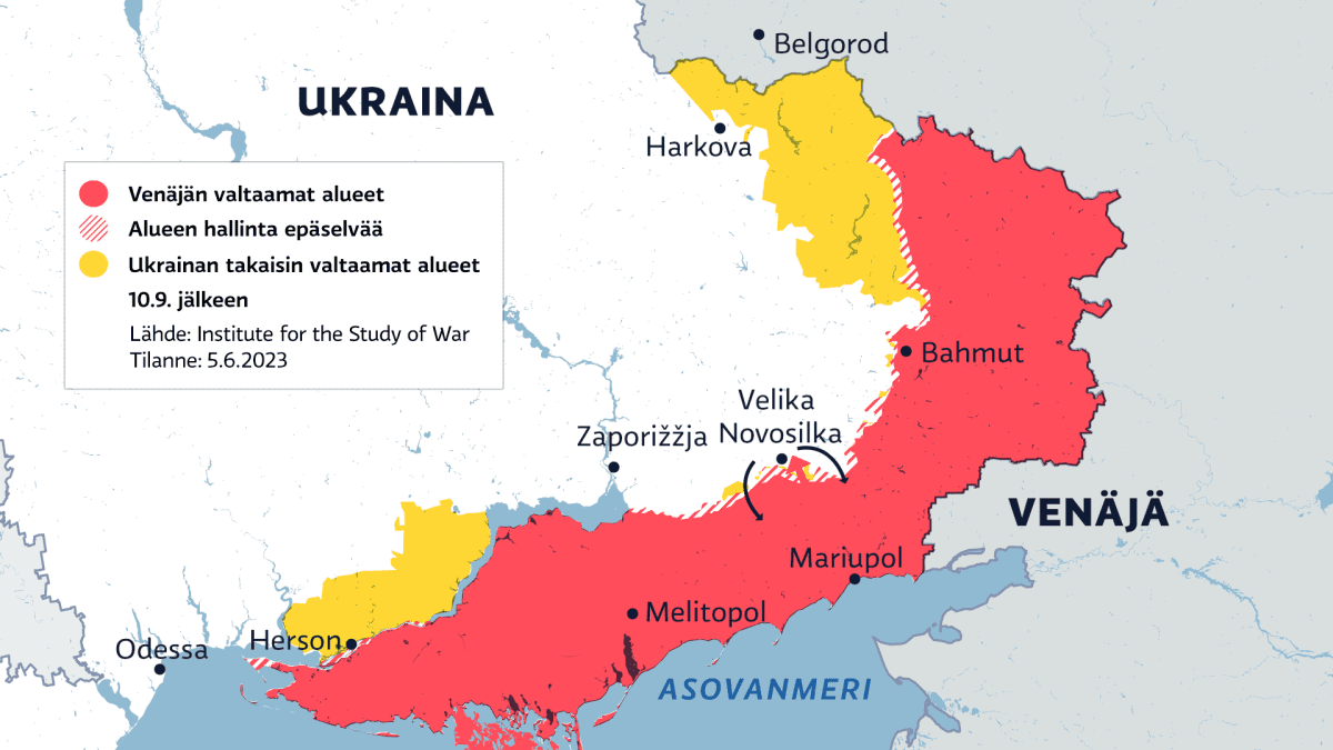 Karttakuva Ukrainasta, jossa näkyy Velika Novosilka.