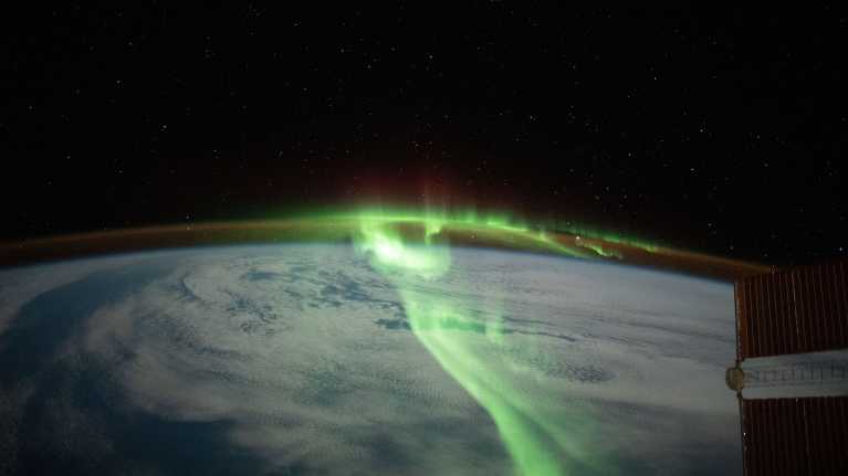 Aurora over the Northern Hemisphere as seen from space.