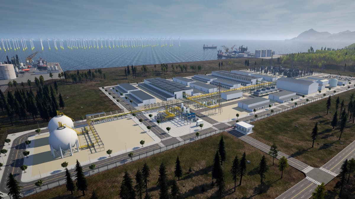 Image is a graphic representation of how one of the planned hydrogen production plants might look.