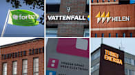 Kuuden kuvan yhdistelmä, jossa näkyy Fortumin, Vattenfallin, Helenin, Tampereen sähkölaitoksen, Vaasan sähkön ja Turku Energian logot.