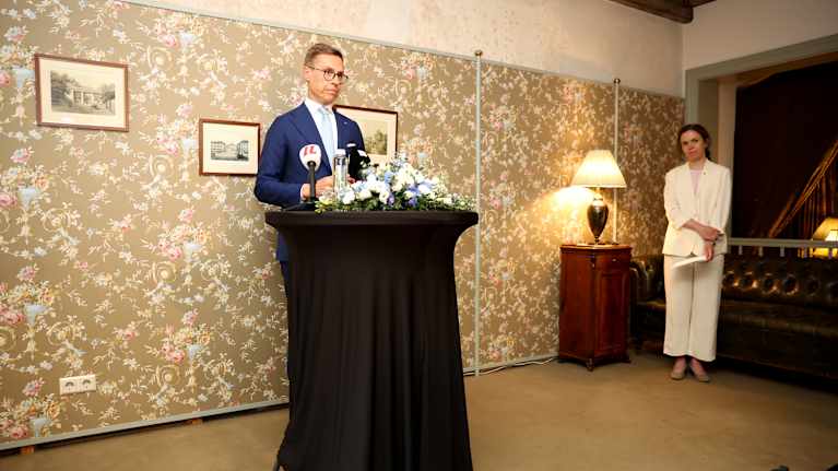 President Alexander Stubb during a media conference in Tartu.