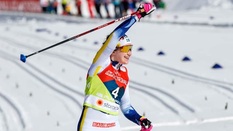 Image 18: Ebba Andersson celebrates 30-kilometer World Championship gold.
