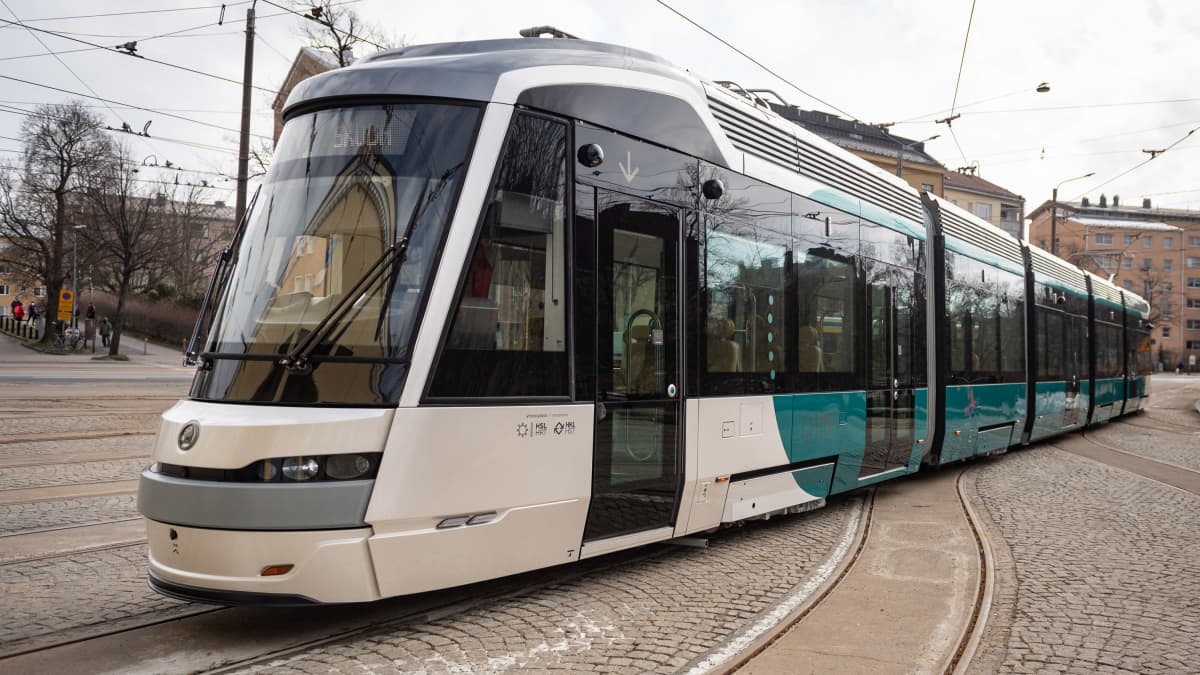 Helsinki's new high-speed tram for the Raide Jokeri line at the Vallila depot.