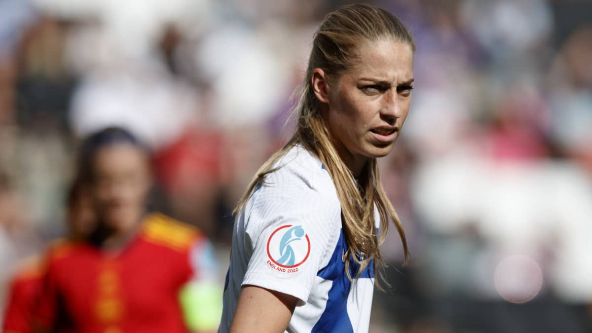 Linda Sällström EM-kisojen Espanja-ottelussa.