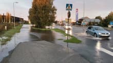 Tulvavettä kaupungin kaduilla Porissa.