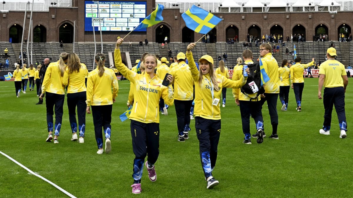 Svenskarna firar på planen.