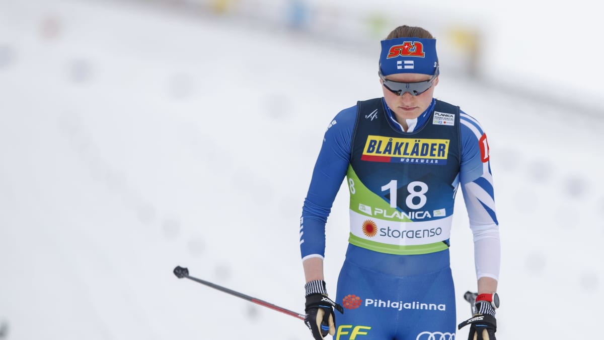 Johanna Matintalo tulee pettyneenä maaliin.