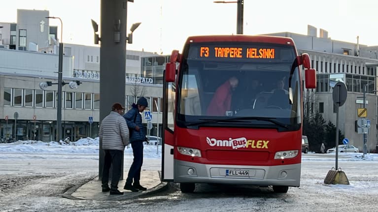 Onnibus coach in Tampere 12 February 2024.